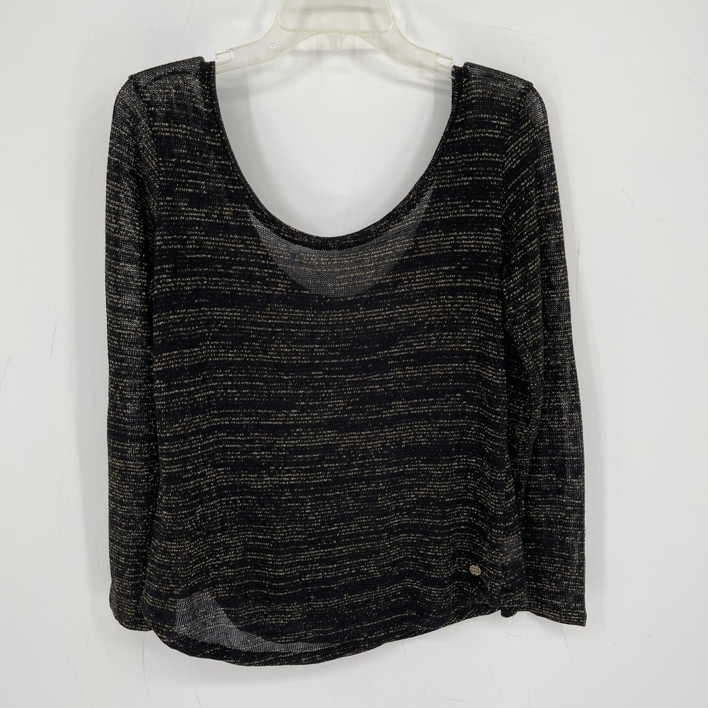 New Wave Women's Black Gold Metallic Lurex Knit Scoop Neck Top Size Large
